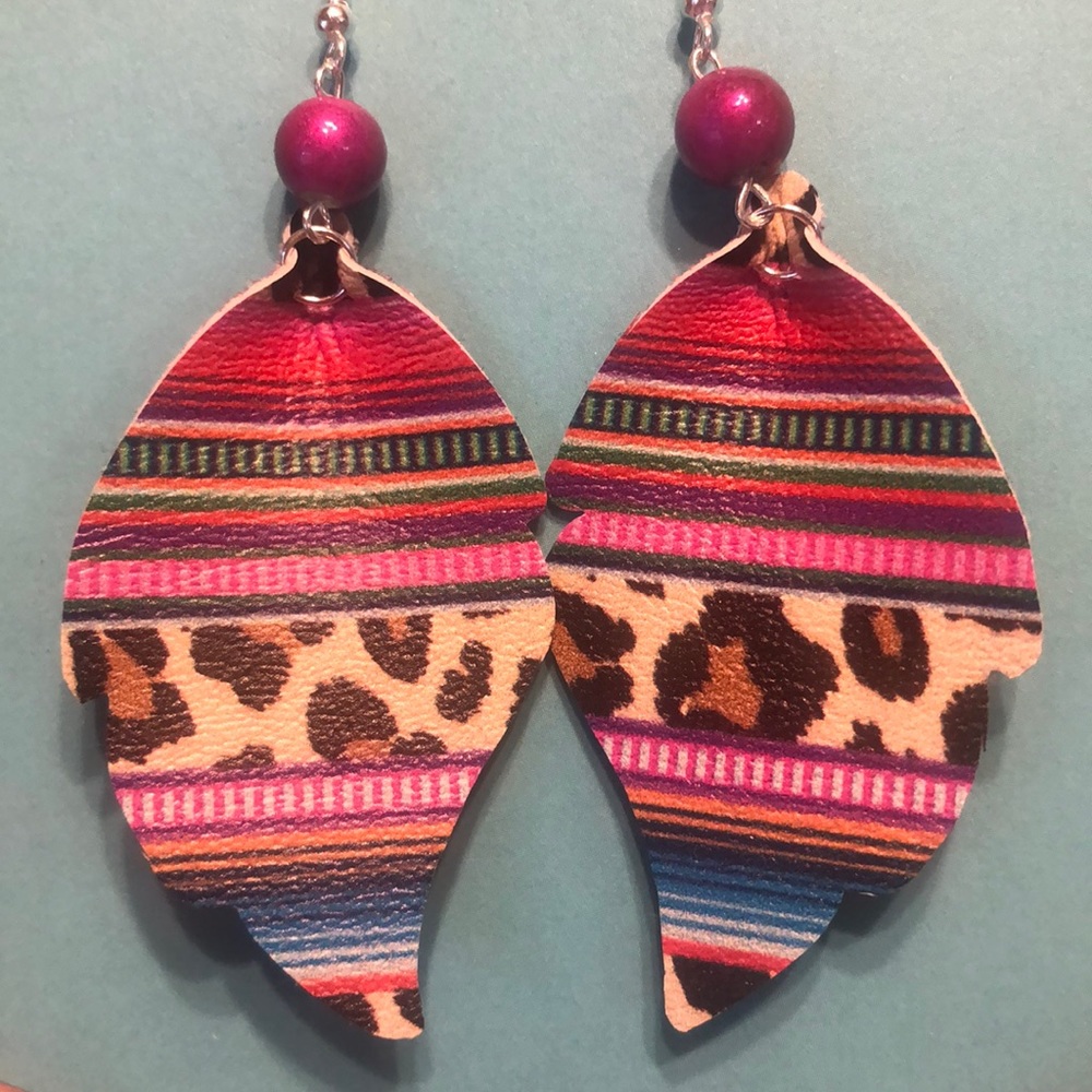 Leather earrings with beaded accents